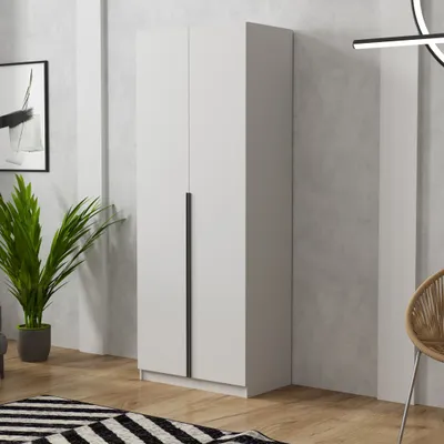 Produktbild von Kleiderschrank Pablo 90 cm, Weiß mit Einlegeplatten, Drehtürenschrank, Farbauswahl, 90x54x234 cm 2-türig,
