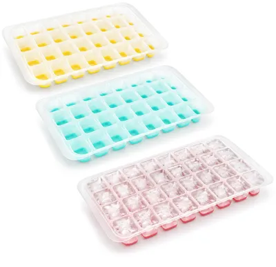 Eiswürfelform 3er-Set, 96 Eiswürfel, Silikonboden, bunt