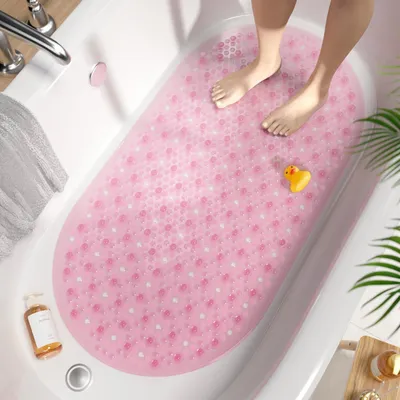 Imagen del producto de Alfombrilla antideslizante oval para bañera, con ventosas, de 68 x 38 cm, apta para lavar en lavadora