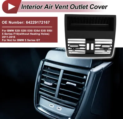 Image de Grille De Ventilation Pour Sièges Arrière No.64229172167 Pour BMW 520i 528i 2011-2016 Grille D'Air Frais De Climatisation Noir Avec Finition Argentée 1 Pc