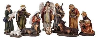 Krippenfiguren-Set, 11-teilig, Harz, handbemalt, 13 cm
