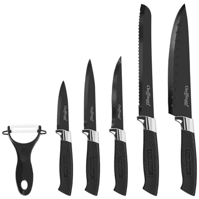 Produktbild von Cheffinger, 6-teiliges Messerset mit Klinge aus rostfreiem Stahl und Magnetbox, Schwarz