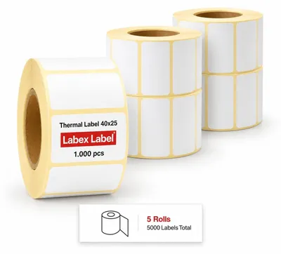 Produktbild von Thermo-Etiketten, 40x25 mm - 5 Rollen für effizientes Etikettieren