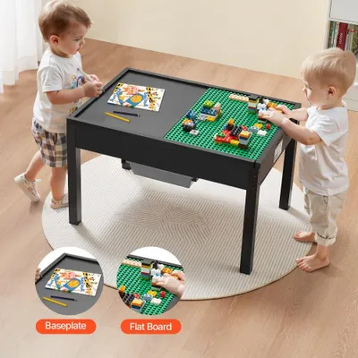 Produktbild von Kindertisch 810x553x502mm - Holzaktivitätstisch, Doppelseitige Baustein-Tischplatte - Mehrzweck-Spieltisch mit 2 Aufbewahrungsboxen - Geschenk für Kinder ab 3 Jahren - Schwarz