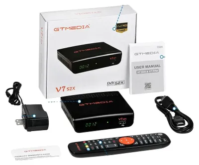 Obrázok produktu pre Satelitný prijímač, podpora USB Wi-Fi, kompatibilita s viacerými streamami, GTMEDIA V7 S2X, konektor pre európsku zásuvku