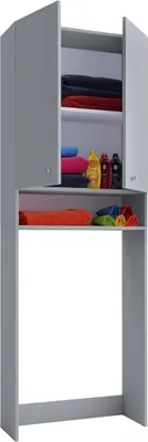 Image de Armoire de machine à laver / Armoire pratique de surconstruction avec beaucoup d'espace de rangement / Dimensions: W. 64 x H. 182 x D. 27 cm / Râtelier de machine à laver pour salle de bain et buanderie / Armoire à laver - Lona