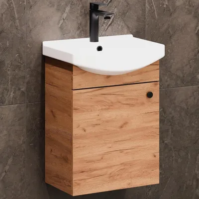 Produktbild von Badmöbel Set Waschtisch mit Unterschrank 45 x 60 x 33 cm für Badezimmer, Gäste WC & Bad, Gold Eiche