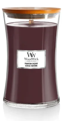 Productafbeelding van WoodWick Phantom Cherry, Válec, Bourgondië, Amber, Vanille, Kasjmierhout, Kersen (fruit), 120 uur brandduur, 1 stuk