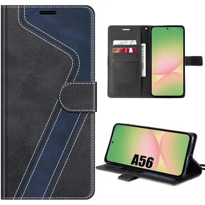 Image de Coque pour Samsung Galaxy A56 5G, Protection Rabat Anti-Rayures Antichoc Synthécuir - Noir Bleu