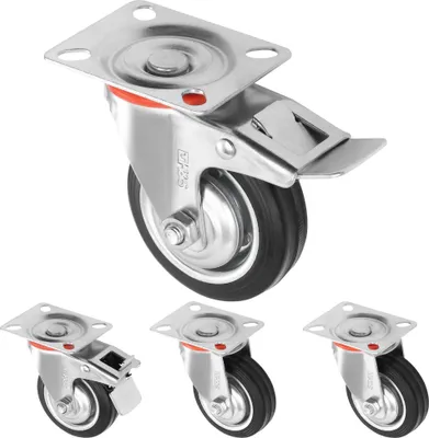 Produktbild von H&S Schwerlastrollen 75 mm - Rollen für Möbel - 4er Set - Gummi Lenkrollen mit Bremse - Doppelte Kugellager-Drehköpfe - Transportrollen Möbelrollen -