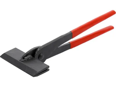 A tool with red handles and black metal jaws, isolated on a white background.