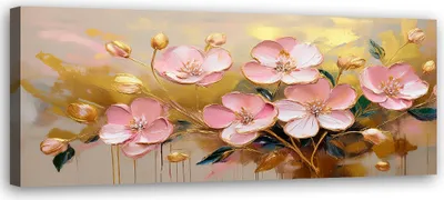 Produktbild von Leinwandbild Abstrakt Rosa Blumen Glamour Gold 120x40 Feeby Rosa bild für die wand bereit zum aufhängen