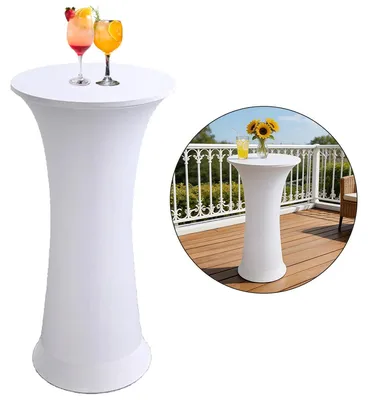 Produktbild von Stretch Stehtisch Husse für Bistrotisch – passend für Tische mit abgerundeten Böden, maschinenwaschbar (40°C), Stretchstoff (Weiß, 80x110 cm)