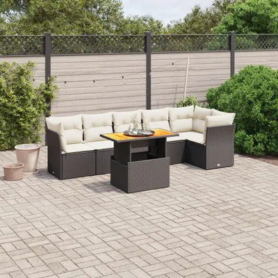 Produktbild von 7-tlg. Garten-Sofagarnitur - mit Kissen Schwarz Poly Rattan - Gartenmöbelset 3270839