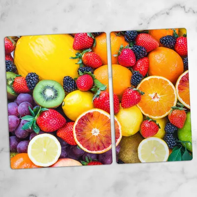 Produktbild von Glas-Herdabdeckplatten Glaskeramikkochfeld-Abdeckung Spritzschutz Glas 70x52 cm Bunte Früchte