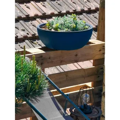 Image de Pot de Fleurs Rond, RIVIERA Coupe Granit, Plastique, D40xH15 cm, Bleu