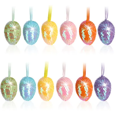 Produktbild von com-four® 12x Osterei mit funkelnden Pailletten - Pailletteneier für den Osterstrauch oder als Raumdekoration - Handbeklebte Eier zur Osterdekoration
