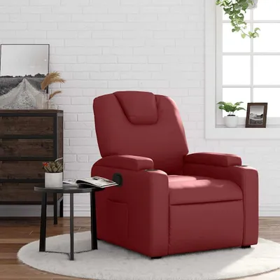 Image de Fauteuil réglable en similicuir de couleur bordeaux, équipé de porte-gobelets