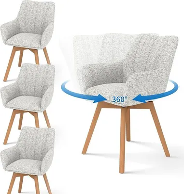 Imagen del producto de Juego de 4 sillas de comedor, giratorias 360°, con patas de madera, color beige