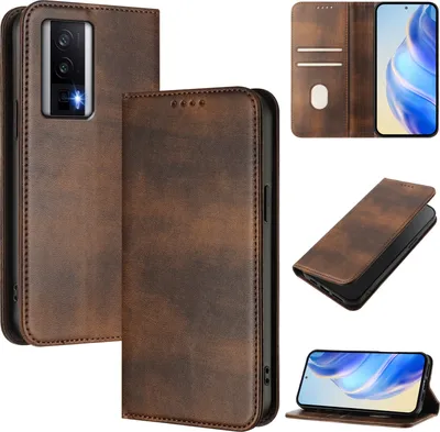 Obrázek produktu pro Pouzdro pro Xiaomi Poco F5 Pro/Redmi K60/K60 Pro, vintage kožené pouzdro s RFID ochranou, přihrádkami na karty, stojánkem Hnědý