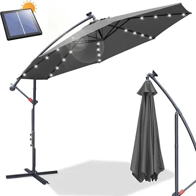 Produktbild von Sonnenschirm 300/350 cm mit Kurbel| Ampelschirm mit Ständer | Gartenschirm Sonnenschutz UV-Schutz Aluminium | Kurbelschirm Marktschirm wasserdicht für Garten