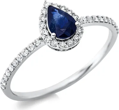 Produktbild von Ring aus 750 Weißgold Saphir 0,38ct blau 36 Brillanten 0,2ct TW-SI B:8,2mm Innenumfang 54mm  Ø17.2mm