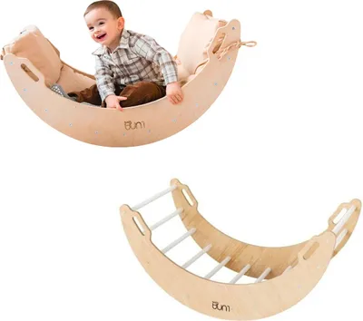 Immagine prodotto di Arco di arrampicata in legno "Moon" | Triangolo di arrampicata per bambini | Giocattoli Montessori | Parco giochi Rockerboard