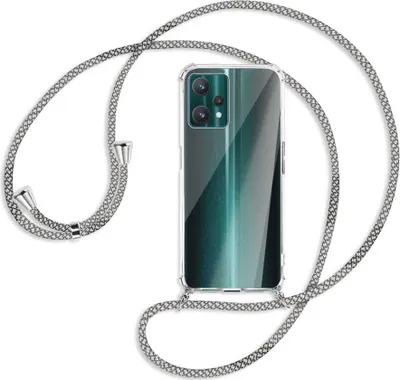 Produktbild von Handykette Backcover-Schutzhülle mit Band (Metall silberfarben) für Realme 9 Pro 5G - weiß/grau kariert