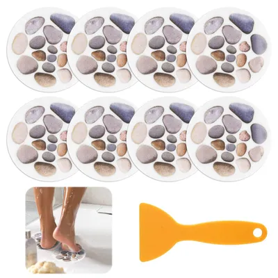 Produktbild von Set mit 8 Anti-Rutsch-Aufklebern für die Badewanne, 15 cm große selbstklebende Anti-Rutsch-Aufkleber für Dusche und Badewanne mit Abstreifer, runde Anti-Rutsch-Streifen, Anti-Rutsch für Duschwanne, Küchenboden und Treppe.