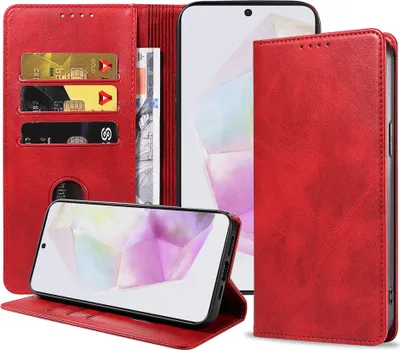 Produktbild von Smartphonica Handytasche passend für Samsung Galaxy A35 Kunstleder mit Magnetverschluss und Kartenhalter Buchhülle mit Klappe - Rot