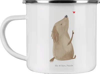 Produktbild von Mr. & Mrs. Panda Teetasse Hund Liebe - Weiß - Geschenk, Sprüche, Teebecher, Pott, Herz, Tasse Emaille, Süß, Haferl, Blechtasse, Hunde