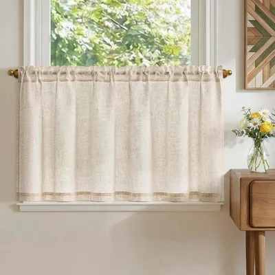 Image de Rideaux pour fenêtre - Rideaux de type "bistro" - Rideaux de cuisine - 1 pièce - Beige
