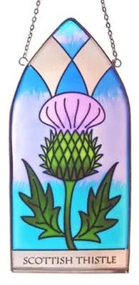 Gotisches Glasfenster mit Distel-Motiv, Sonnenfänger, 20 cm