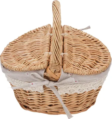 Produktbild von Picknickkorb aus Korbgeflecht mit doppeltem Deckel, Griff, herausnehmbarem Innenfutter, handgewebt für Outdoor-Reisen