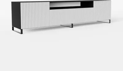 Produktbild von MEBLINI TV-Schrank 200cm Lang - Fernsehschrank - TV Lowboard Industrial - Unterschrank für Fernseher - TV-Unterschrank - TV-Schrank - NOEMI - 200x41x53cm - Schwarz Matt/Weiß Matt