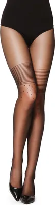 Produktbild von Merry Style Damen Strumpfhose gemustert Strapsstrümpfe Optik Overknee Muster 20 DEN GI1105 (Schwarz-1105, L) .