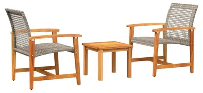 Imagen del producto de Juego de bistro de 3 piezas, fabricado con polirratán y madera de acacia