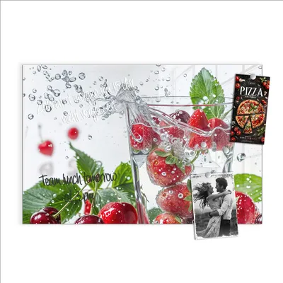 Produktbild von Magnettafel 90x60cm Pinnwand Whiteboard beschreibbar - Erdbeeren und Kirschen