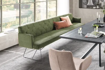 Produktbild von KAWOLA Esszimmerbank CHARME Cord olivgrün 206cm
