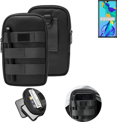 Produktbild von K-S-Trade Holster Gürtel Tasche kompatibel mit Huawei P30 Handy Tasche Schutz Hülle dunkel-grau viele Fächer, 1x