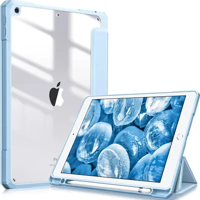 Produktbild von Fintie Hybrid Hülle für 10.2 Zoll iPad 9. Generation 2021/8. Gen 2020/7. Gen 2019 mit Stifthalter - Stoßfeste Schutzhülle mit transparenter Hartschale auf der Rückseite, Himmelblau
