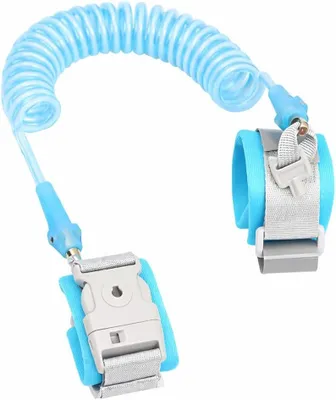 Imagen del producto de Arnés de seguridad para niños, de 2 metros de longitud, con correa de muñeca ajustable, color azul, ideal para uso en exteriores