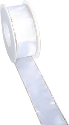 Produktbild von Taftband mit Lurexkante - weiß-gold - 40mm - 25m - 3331-40-25-1