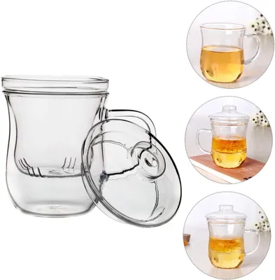 Produktbild von Hitzebeständiger Glasbecher als Teetasse mit Deckel und integriertem Teesieb für Büro und Zuhause