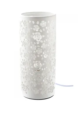 Produktbild von Gilde Runde Lampe Rosen weiß Fassung E 14 max. 40 Watt 220-240V Länge 11,5 cm Breite 11,5 cm Höhe 27,0 cm 32013