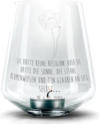 Produktbild von Mr. & Mrs. Panda Kerzenhalter Blume Mohnblume - Transparent - Geschenk, Garten, gravur glas, Teelichthalter, Laterne, Selbstliebe, Religion, Windlicht, Respekt, Mohn
