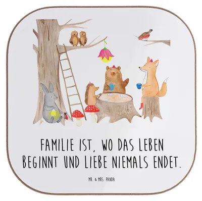 Produktbild von Mr. & Mrs. Panda Untersetzer für Gläser Waldtiere Picknick - Weiß - Geschenk, Wald, Coaster, Holzuntersetzer, Maus, Igel, Fuchs, Eichhörnchen, Lustige Sprüche, Tasse
