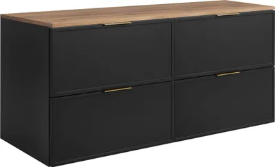 Zdjęcie produktu dla RODAN | Szafka Pod Umywalkę - Wisząca - SLIM - 120 CM - Ciemny Szary - 3 Kolory Uchwytów - MDF - Brązowy Blat - 4 Szuflady