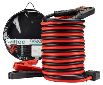 Productafbeelding van Wiltec startkabels, 1000 A, 30 mm², 4 meter, met overspanningsbeveiliging, geschikt voor benzine- en dieselmotoren