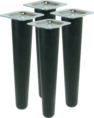 Produktbild von Gerades Buchenbein UNIQ 20 cm mit Montageplatte Schwarz 4 Stück